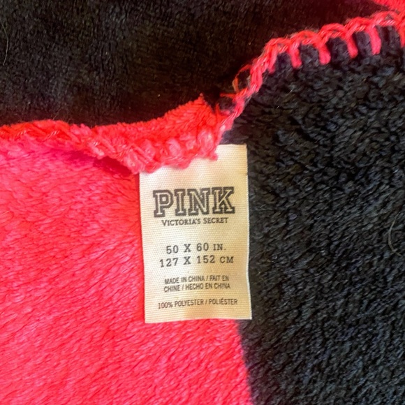 PINK Victoria's Secret Black and Bright Pink Blanket - Picture 5 of 5
